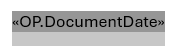 A merge field example from the Merge Field Names document showing the field OP.DocumentDate.
