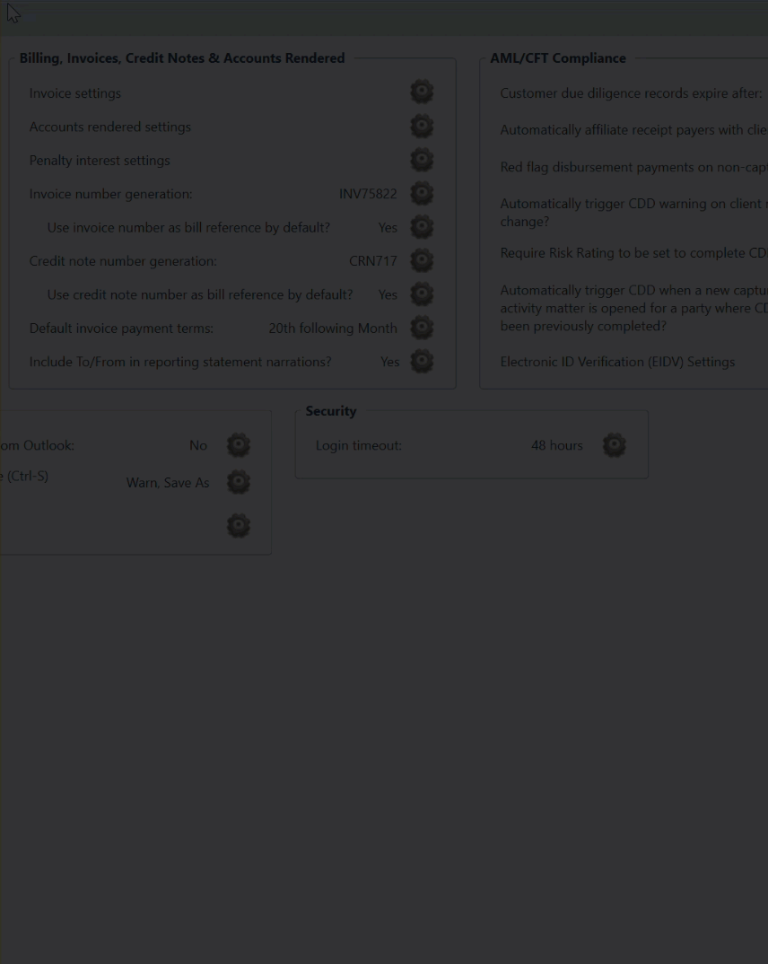 GIF showing how to enable and configure the penalty interest function in Practice Settings.
