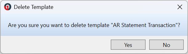 Delete Template confirmation window asking to confirm deletion of a document template, with Yes and No buttons.