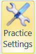 The Practice Settings button in the System Settings group on the Administration tab, shown as a cog and spanner icon.