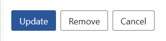 The buttons at the bottom of the clause picker's edit panel - Update, Remove, and Cancel - with Update highlighted.